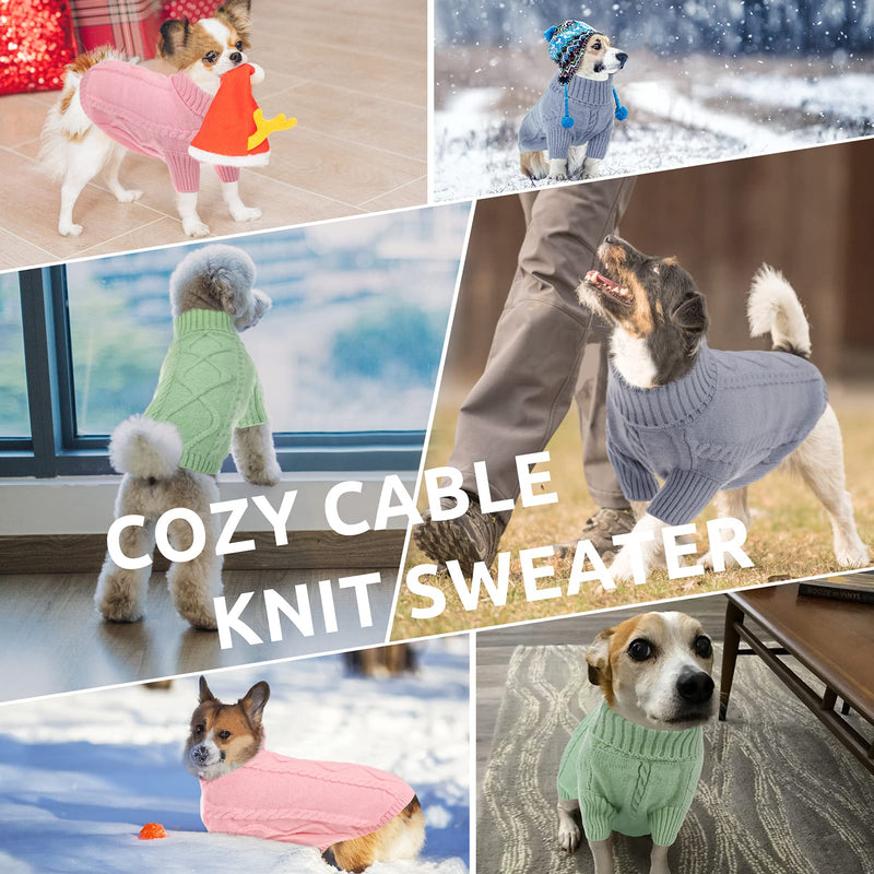 Queenmore Small Dog Pullover Sweater, Cold Weather Cable Knitwear, Classic Turtleneck Thick Warm Clothes for Chihuahua, Bulldog, Dachshund, Pug, Yorkie X-Small Green - PawsPlanet Australia