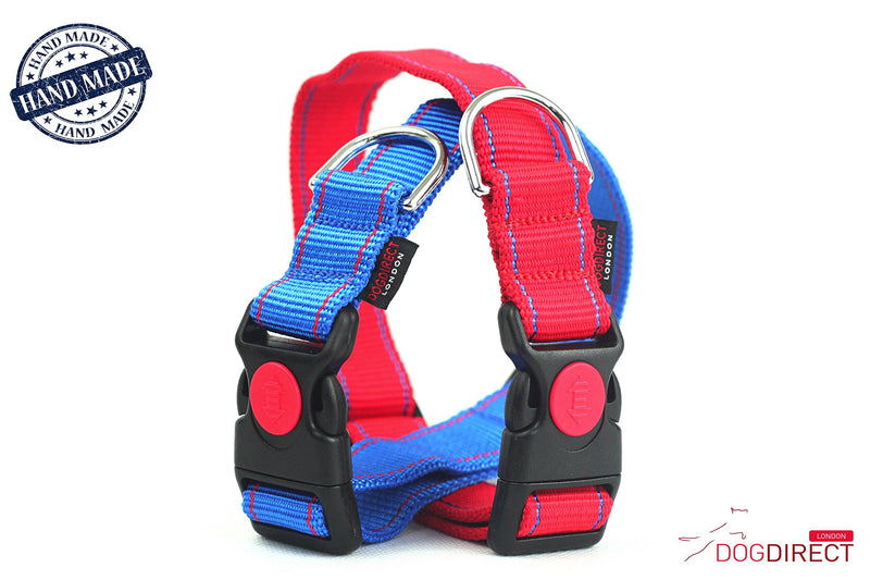 DOG COLLAR L and M size, HAND MADE, STRONG with a LOCKING MECHANISM for dog's safety Genuine DogDirect London (Medium, Blue-red) OM7 Medium - PawsPlanet Australia