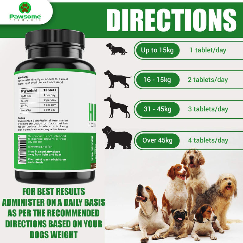 Pawsome Products Hip and Joint Supplement for Dogs with Glucosamine, Chondroitin, Green Lipped Mussel, MSM, Curcumin, Hyaluronic Acid, Manganese & Vitamin C - 120 Chicken Flavoured Chewable Tablets - PawsPlanet Australia