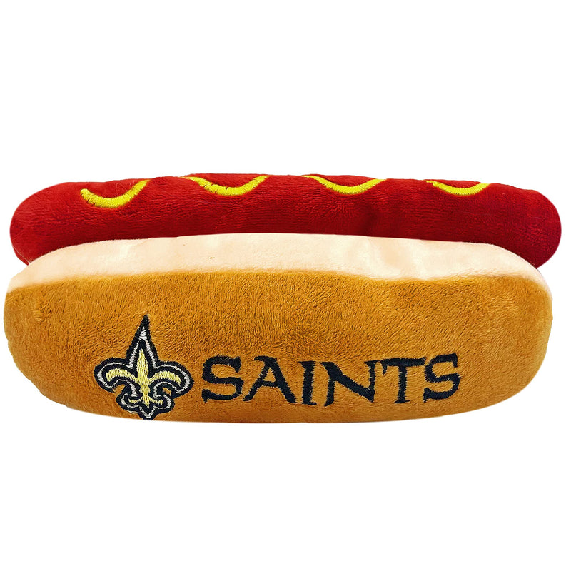 NFL New Orleans Saints HOT Dog Plush Dog & CAT Squeak Toy - Cutest HOT-Dog Snack Plush Toy for Dogs & Cats with Inner Squeaker & Beautiful Football Team Name/Logo - PawsPlanet Australia