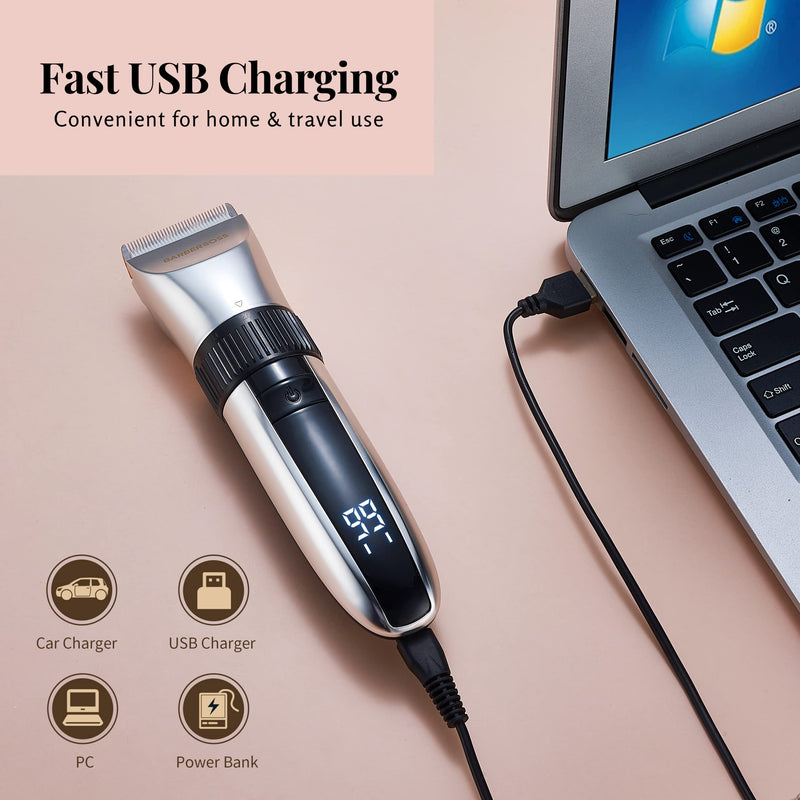 BarberBoss Wireless Pet Grooming Clipper - Ceramic Blades, LED Display, Fast Charging, Electric Pet Clipper for Dogs and Cats QR-9082 - PawsPlanet Australia