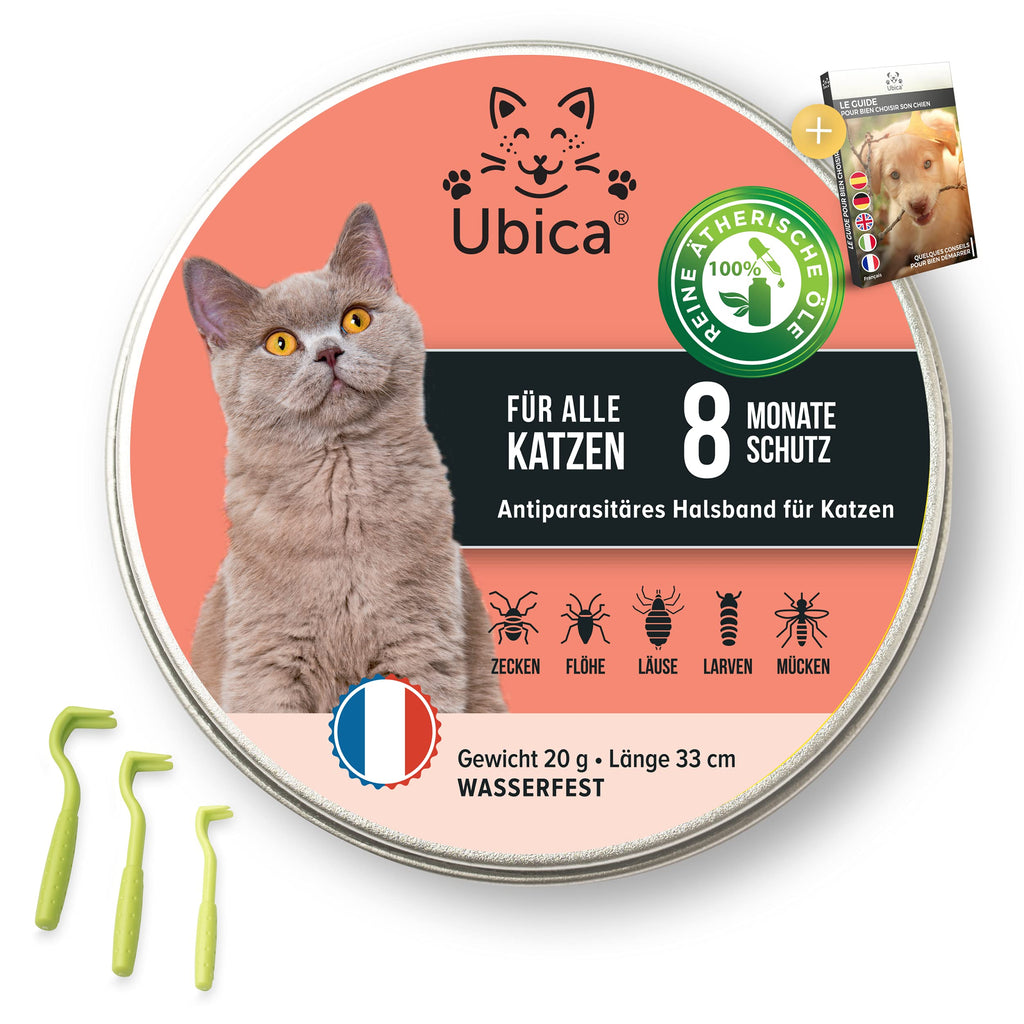 Ubica® tick collar for cats - flea collar for cats - tick protection - flea treatment for cats - formula with essential oils (peppermint) - 100% WATERPROOF 3 tick clips free - PawsPlanet Australia