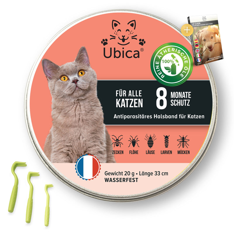 Ubica® tick collar for cats - flea collar for cats - tick protection - flea treatment for cats - formula with essential oils (peppermint) - 100% WATERPROOF 3 tick clips free - PawsPlanet Australia