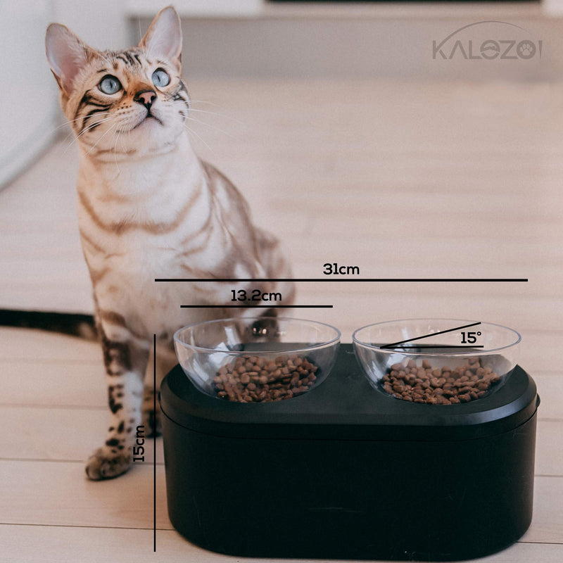 KALOZOI Premium Double Cat & Dog Bowls With Storage, Healthiest Posture, Anti-Vomiting, Raised 15° Tilted Platform, Food and Water Bowls For Cats and Small Dogs, Black - PawsPlanet Australia