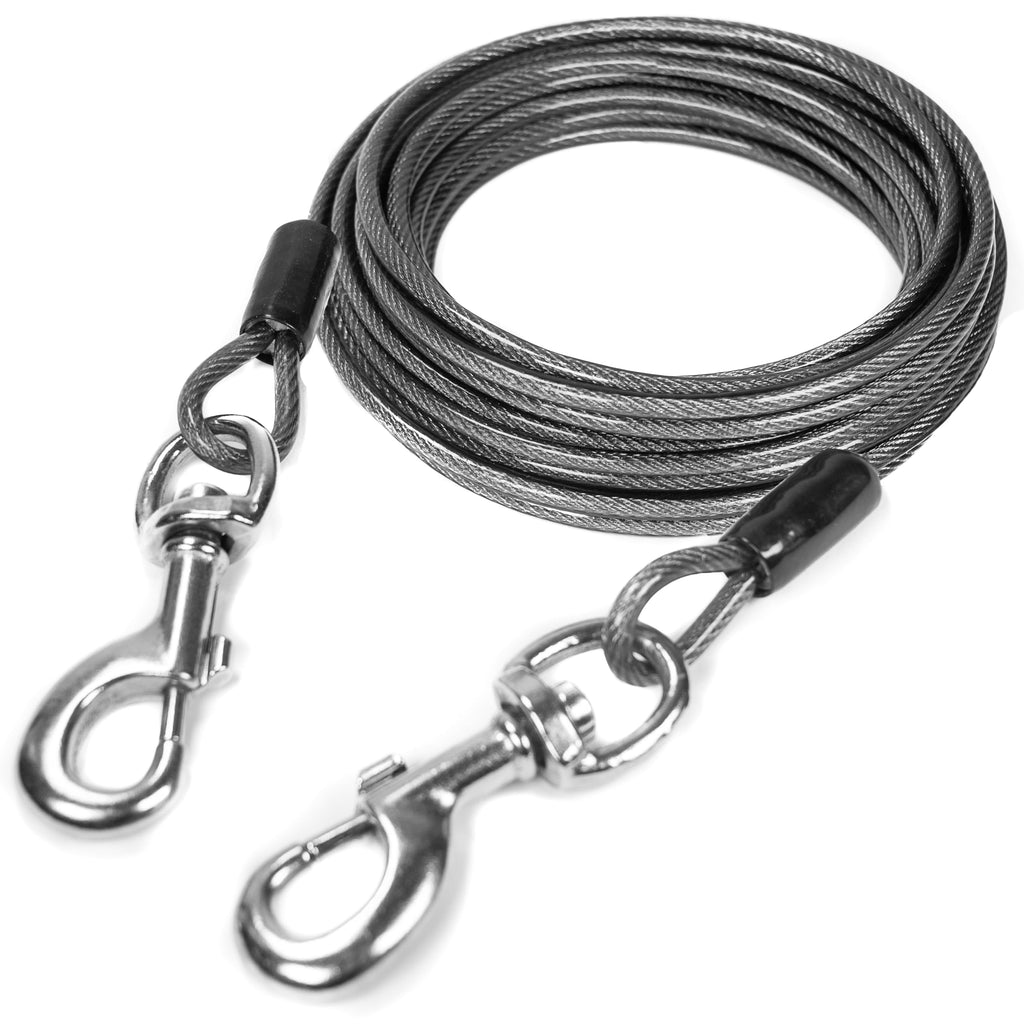 Mighty Paw Braided Steel Dog Cable Tie 25ft - Chew Proof Dog Leash, Yard Leash - Full Control Leash - Ideal for Camping, Outdoor - Pets - Reel Leash - All Dog Sizes XL - Up to 120 lbs Black - PawsPlanet Australia