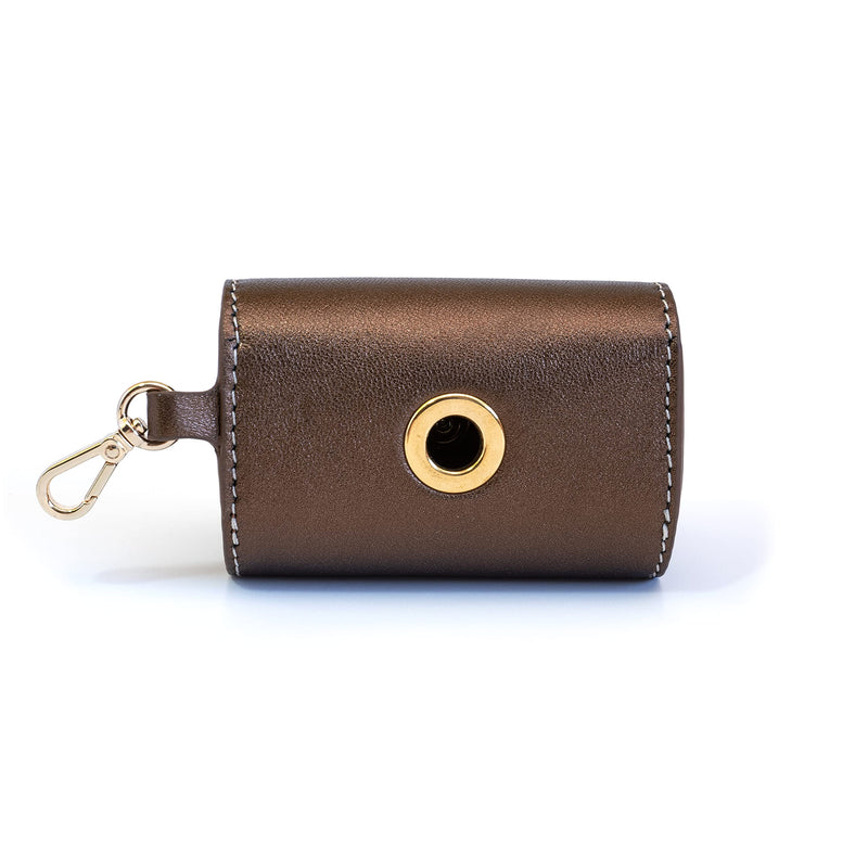 BECHIVA Tino Soft Real Leather Poop Bag Holder. Dog Bag Dispenser Craftsmanship, Luxury Handmade Product. Standard Size. Bronze Color. Gold - PawsPlanet Australia