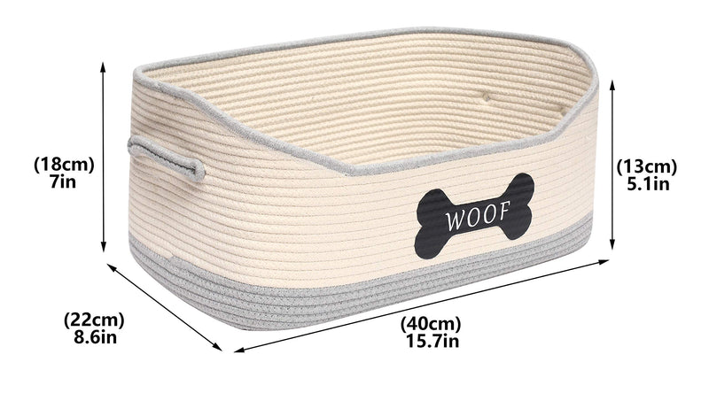 Brabtod Cotton Rope Dog Basket with Handle Blanket Storage Basket for Blankets Kids/Pets Toys Storage Baskets-beige Beige/Gray - PawsPlanet Australia
