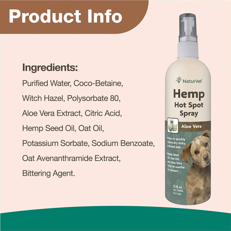 NaturVet Hemp Hot Spot Spray with Aloe Vera for Dogs, 12 oz Liquid, Made in The USA - PawsPlanet Australia