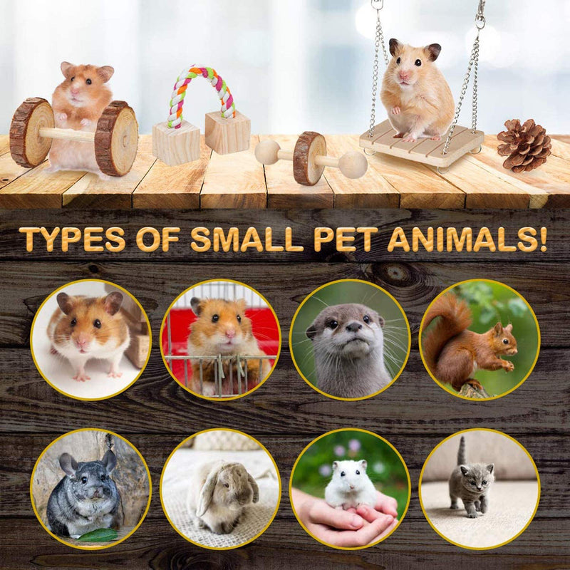 N&A 11 Pack Hamster Chew Toys, Bunny Rabbits Gerbil Rat Guinea Pig Chinchilla Natural Wooden Chew Toys, Dumbbells Exercise Bell Roller Teeth Care Molar Toy Natural Wood Pine Toy Combination Green - PawsPlanet Australia