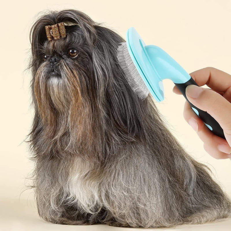 Makerfire Slicker Brush Large, 360 Degree Rotation Flexible Slicker Brush for Long Haired Dog, Pet Dog Cat Slicker Brush, Pet Teezer Brush (Large, Blue) - PawsPlanet Australia