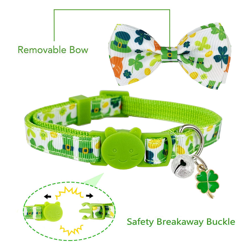 Pohshido St. Patrick's Cat Collar with Bow Tie and Bell, Kitty Kitten Breakaway Lucky Irish Shamrock Collar for Girls and Boys Male Female Cats - PawsPlanet Australia