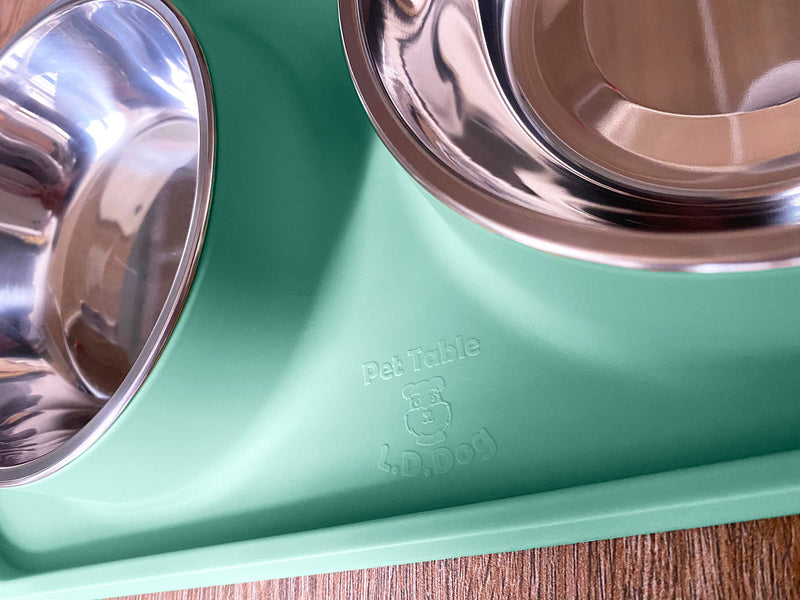 L.D.Dog Cat Food Bowls, Cat Bowls Non-Skid and Non-Spill Silicone Mats with Stand, Removable Stainless Steel Food and Water Dishes for Cats, Small Size Dogs… Aquamarine - PawsPlanet Australia