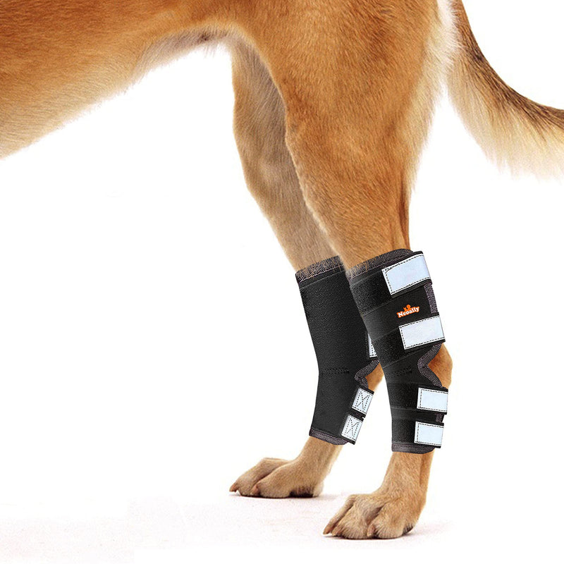 NeoAlly Dog Back Leg Braces [Long Pair] Canine Hind Leg Hock Sleeves with Safety Reflective Straps for Joint Injury and Sprain Protection, Wound Healing and Arthritis (Large Long Pair) Large Black - PawsPlanet Australia