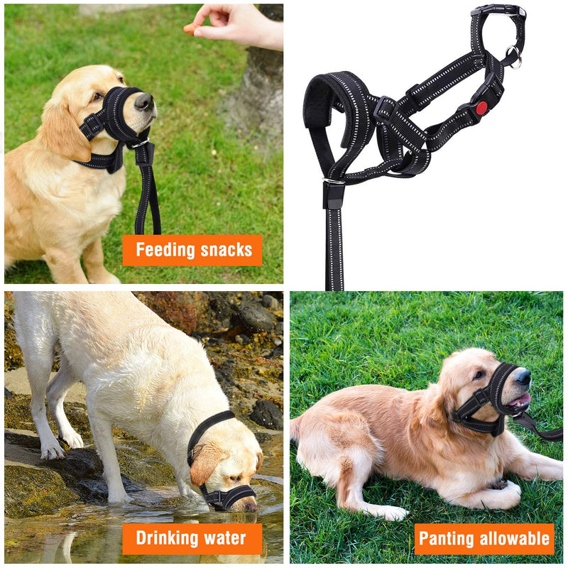 [Australia] - VavoPaw Dogs Muzzle Guard, Nylon Soft Padding Light-Reflecting Strip Dog Muzzle Prevent from Biting, Barking, Chewing, Universal Muzzle Adjustable Snout & Neck Strap Apply to Large Dogs 