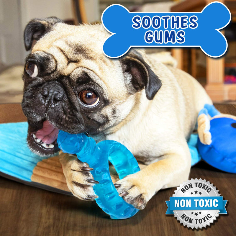 [Australia] - HOUNDGAMES Puppy Toy Mat with Teething Chew Toys (20” x 20”) - Ropes, Squeaker Nose, Plush Padded Sleeping Mat – Durable and Machine Washable - Comfort and Fun, All-in-One Blue 