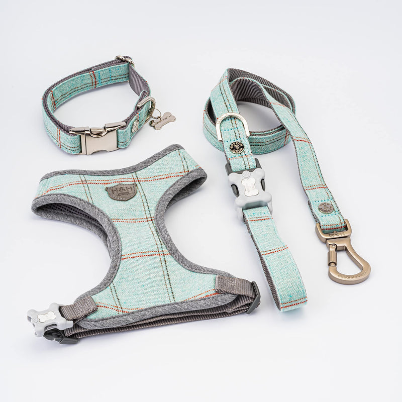 HUGO & HUDSON Tweed Vest Dog Harness - Adjustable Rear Buckle No Choke Harnesses for Training and Walking - Comfortable Soft Padding - Aqua Checked - XS - PawsPlanet Australia