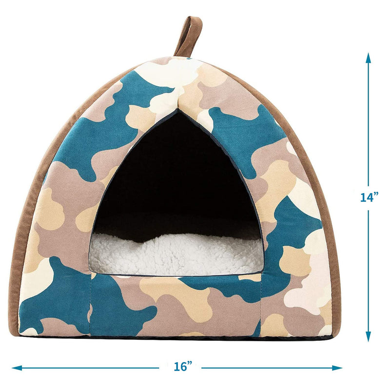 HIPIPET Kitten Bed Cat Cave Bed for Cats & Dogs, 16 Inches Kitty Bed Hut with Removable Washable Cushioned Pillow, Indoor Pet Cat Condos Camouflage - PawsPlanet Australia