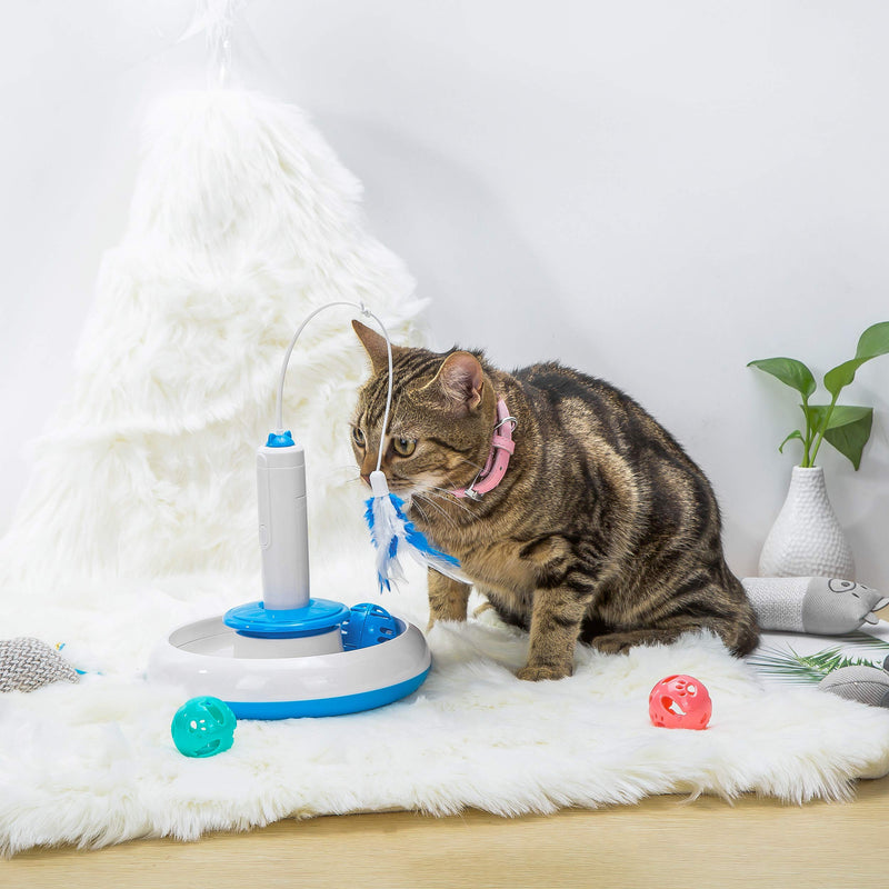 Vealind Cat Indoor Interactive Teaser Toy with 360° Electric Rotating Feather Toys & Ringing Bell Ball (Toy) - PawsPlanet Australia