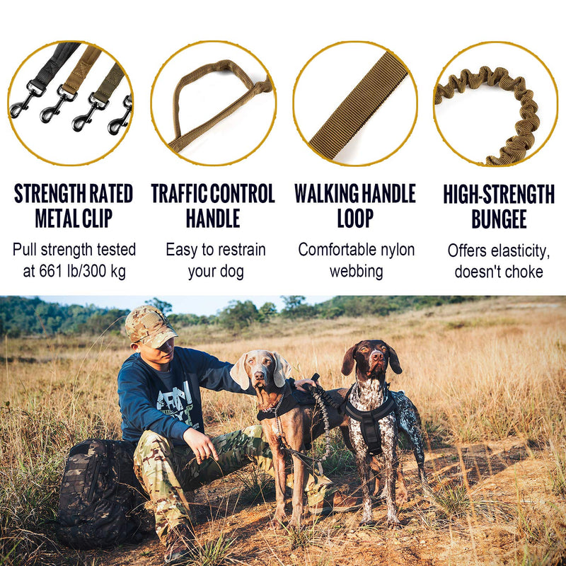 [Australia] - OneTigris Tactical Dog Training Bungee Leash with Control Handle Quick Release Nylon Leads Rope - 2019 Advanced Version Tan 