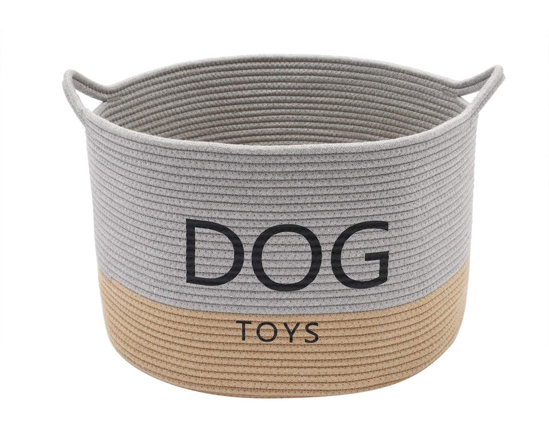 Geyecete Dog Storage Basket Round Cotton Rope Basket Dog Toy Storage Basket - Laundry Basket Storage Bin Pet Toy Storage Boxes Living Room Organizer-Gray/Brown Gray/Brown - PawsPlanet Australia