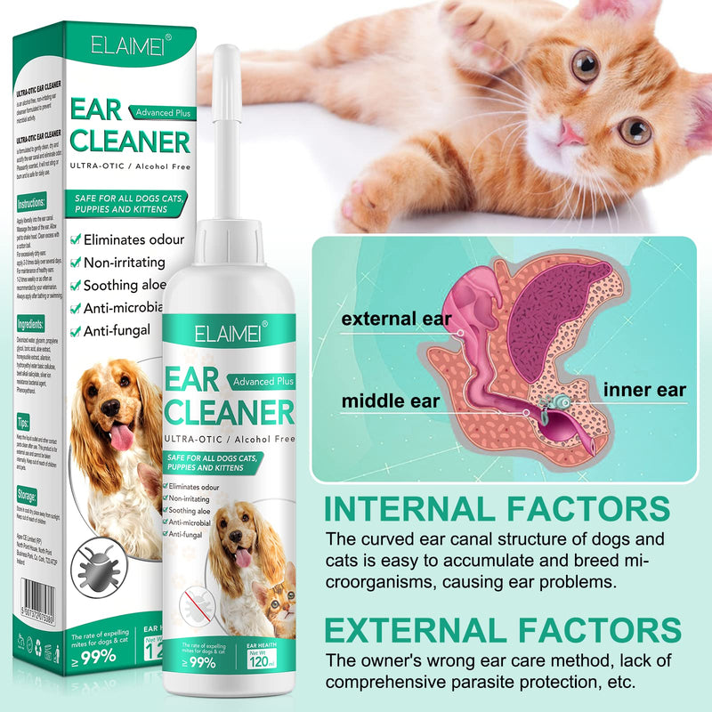 QLIGES ear cleaner for dogs, ear cleaner for dogs - extra for dogs and cats I for ear infections, itching and irritation, ear care, ear hygiene, healthy ears 120ml - PawsPlanet Australia