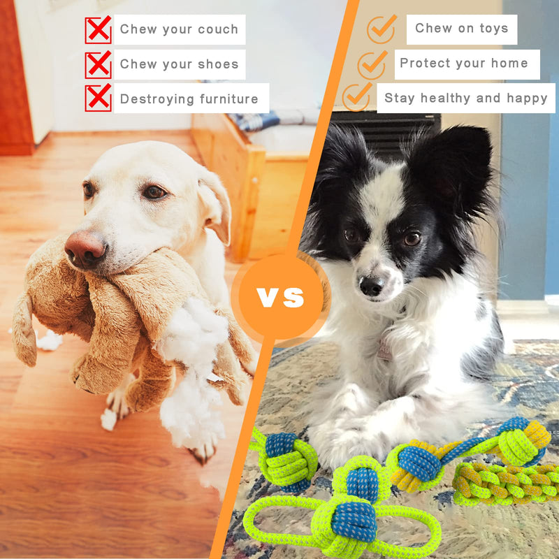 LONNEY Dog Toys Small Dogs Pack of 7, Puppy Toys Dog Toys Dog Toys Puppy Rope Dogs Toys Toys Natural Cotton & Non-Toxic Dogs Dental Care (Green) Green - PawsPlanet Australia