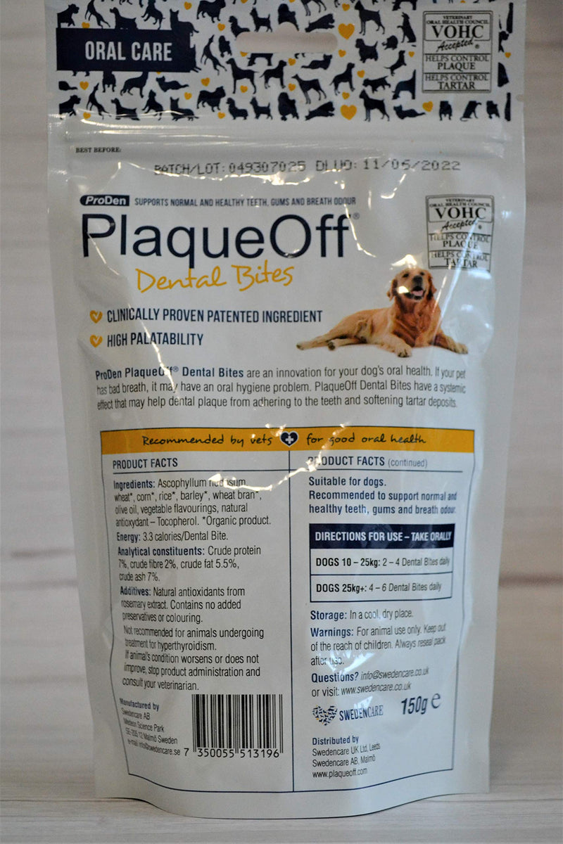 ProDen PlaqueOff Dental Bites 150 g, for Dogs Over 10 kg, Bad Breath, Plaque, Tartar 150 g (Pack of 1) - PawsPlanet Australia