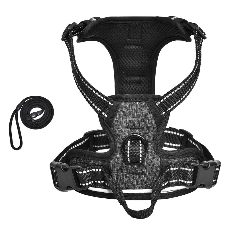 SUPPETS No Pull Dog Harness with Leash Reflective Padded Pet Vest Adjustable Soft Puppy Harness with Easy Control Handle for Small Dogs and Cats, Black,(Neck Girth: 5"-15,Chest Girth: 10.5"-20) Small(Neck Girth: 5"-15",Chest Girth: 10.5"-20") - PawsPlanet Australia