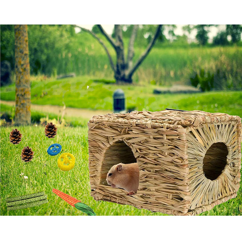 LLGLEU Rabbit Grass House-Hand Woven Edible Natural Grass Hideaway Comfortable Playhouse, Extra Large Grass House for Rabbits for Guinea Pigs Rabbits and Small Animals to Play,Sleep and Eat - PawsPlanet Australia