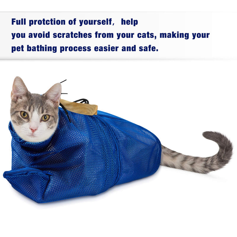 Weewooday 2 Pieces Cat Grooming Washing Mesh Tashce Cat Muzzle Breathable Mesh Muzzle Adjustable Kitten Scratch-Resistant Cat Restraint Bag Fixed Bag Cat Bath Bag (Blue) Blue - PawsPlanet Australia