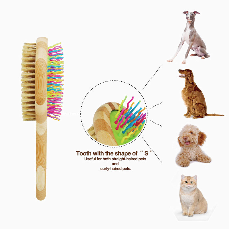 [Australia] - HOP Home of Paws Dog Brush for Grooming & Massaging Dogs, Cats & Other Animals – Fur Detangling Pins & Coat Smoothing Slicker Bristles, Natural Bamboo Double Side 