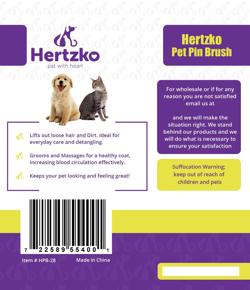 [Australia] - Hertzko Pin Brush for Dogs and Cats with Long or Short Hair – Great for Detangling and Removing Loose Undercoat or Shed Fur – Ideal for Everyday Brushing 
