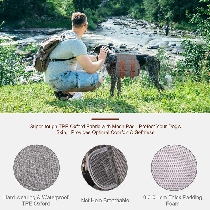 T'CHAQUE Vintage Outdoor Dog Backpack Adjustable Service Hound Dog Saddle Bag with Side Pockets for Carrying Pet Supplies Working Camping Hiking Training Travel Rucksack for Medium Large Dogs - PawsPlanet Australia
