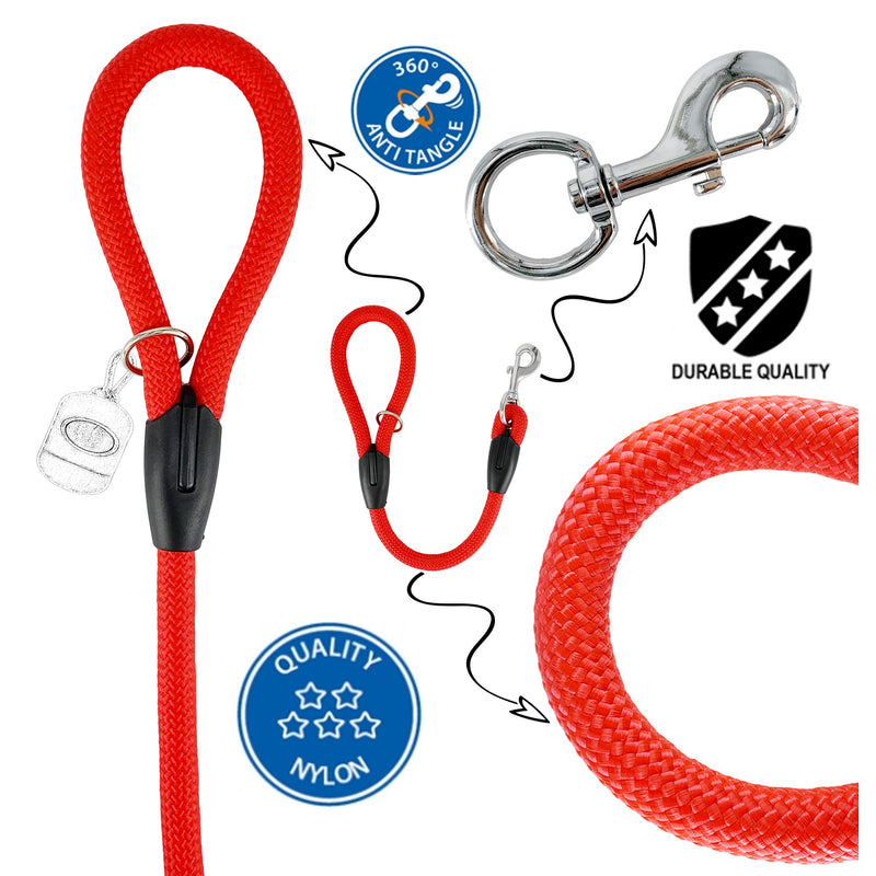 AVANZONA Dog Lead Nylon Short Round of 18 mm, Resistant, Comfortable, NO PULL, More Gross, Hand made in EU, Dog Training Leash for Small Medium and Large Dogs. Size 60 cm. RED. length 60 cm - PawsPlanet Australia