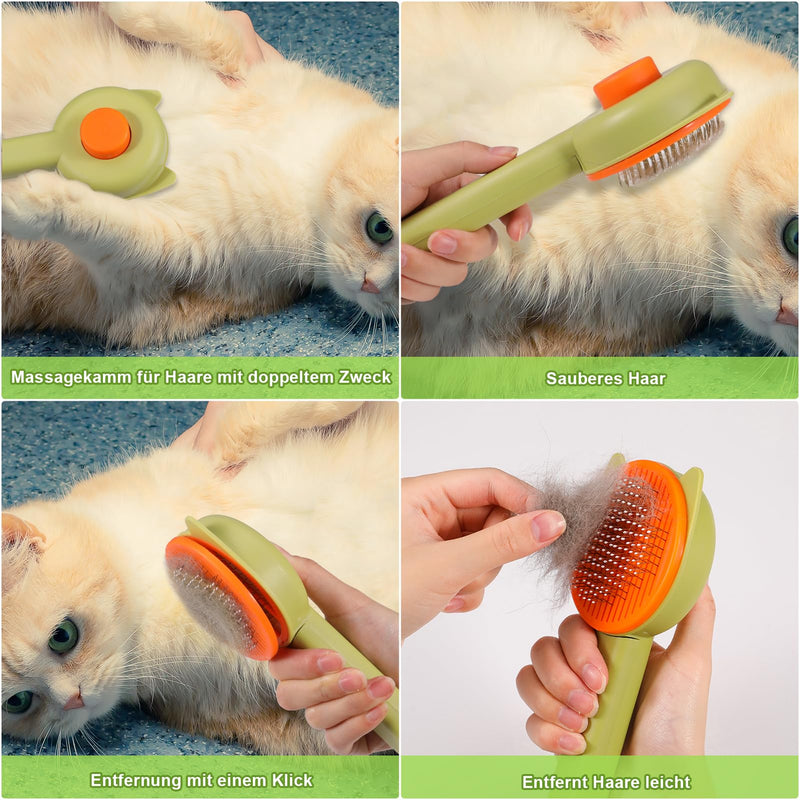 FANTESI cat brush, dog brush, cat comb with handle for long hair and short hair, pet hair cleaning with one click, pet hair cleaning brush - PawsPlanet Australia