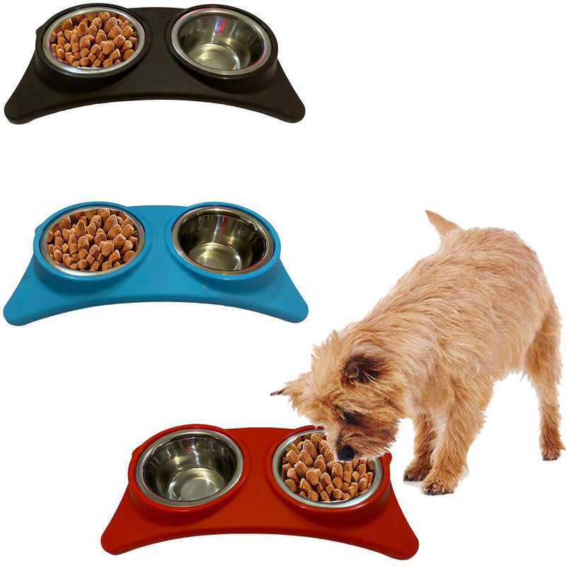 Cat & Dog Pet Double Bowl Food and Water Steel Bowl With Plastic Holder Bowl for Puppies and Cat Kitten Double Diner Feeding Station 0.5 PT (Blue) Blue - PawsPlanet Australia