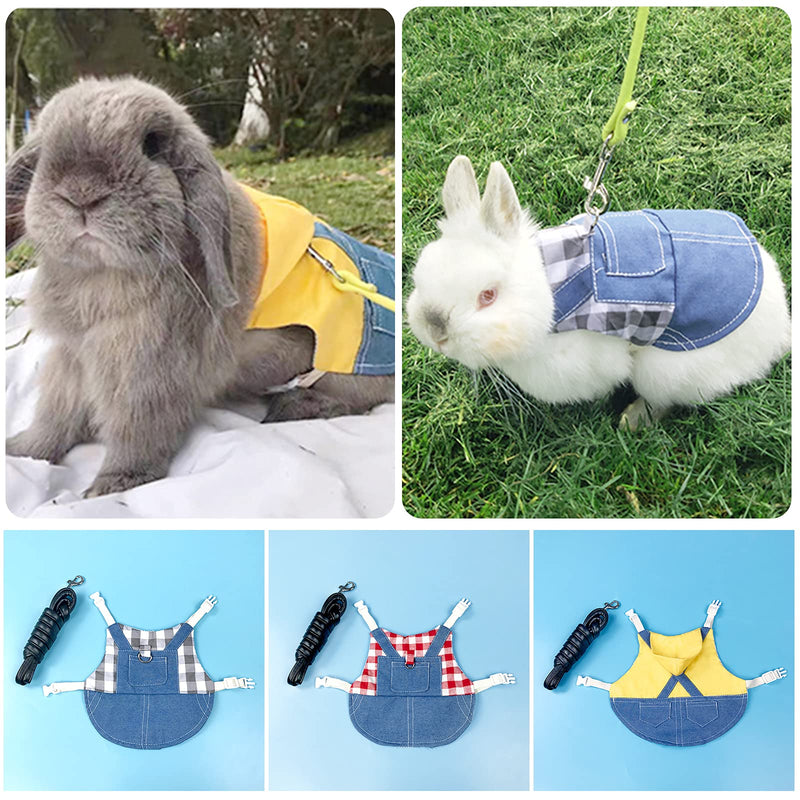Cute Rabbit Harness and Leash Set, Adjustable Fashion Breathable Denim Strap,Soft Harness with 1.25m Elastic Harness Lead for Small Animal Pet Rabbits,Cats,Ferrets, Hamsters (Yellow, Small) Hat Yellow - PawsPlanet Australia