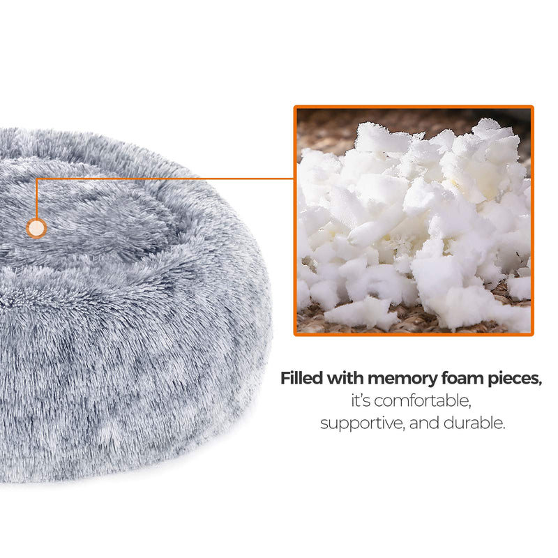 FEANDREA Dog Bed, Cat Bed, Soft Plush Surface, Donut-Shaped Dog Sofa with Removable Inner Cushion, Washable 20"Dia. × 8" Gray - PawsPlanet Australia