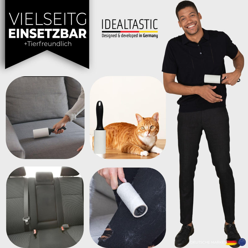IDEALTASTIC® lint roller for animal hair and clothing in a value pack with 2x handles and 5x100 sheets, lint remover for clothes, extra sticky, animal hair remover easy to change, lint brush + dust protection, value pack (1 roller + 5x100 sheets). - PawsPlanet Australia