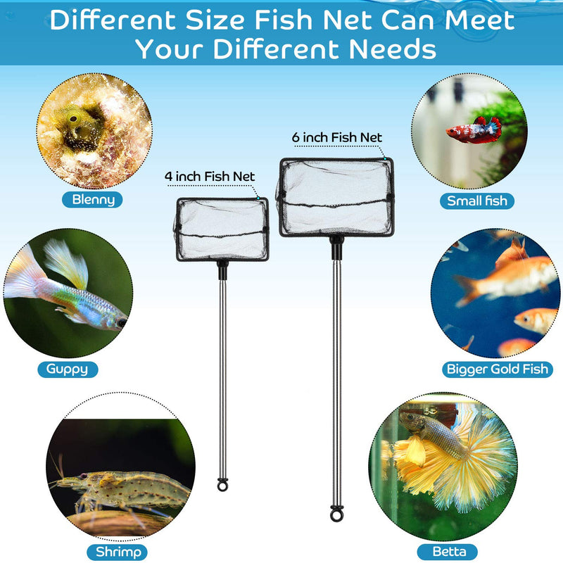 [Australia] - Mesh Fish Tank Net Aquarium Fish Net 4 Inch and 6 Inch Stainless Steel Fish Net with Extendable 12.5-27.5 Inch Long Handle Fish Catch Nets Fish Tank Aquarium Accessories 