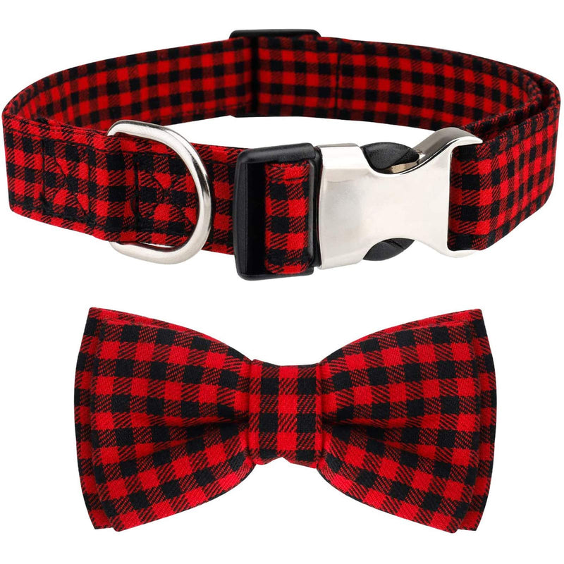 Dog Bow Tie, HAOPINSH Bow Tie Dog Collar Dog Plaid Bow Tie Collar Buckle Light Adjustable Dog Collar for Dogs Cats Pets Soft Comfortable Red Medium 11-18Inch - PawsPlanet Australia