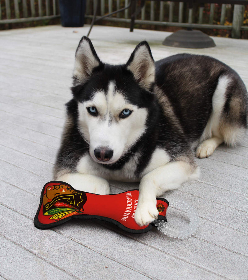 Pets First NHL Dog Toys Bone Teething Ring Toy Chicago Blackhawks - PawsPlanet Australia