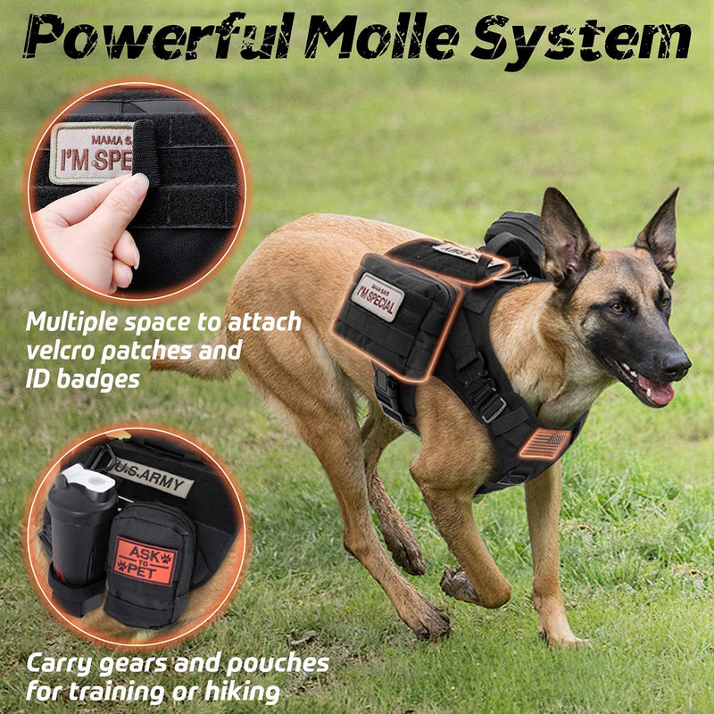rabbitgoo Tactical Dog Harness for Large Medium Dogs, Military Dog Harness with Handle, No-Pull Service Dog Vest with Molle & Loop Panels, Adjustable Dog Vest Harness for Training Hunting Walking Small Black - PawsPlanet Australia