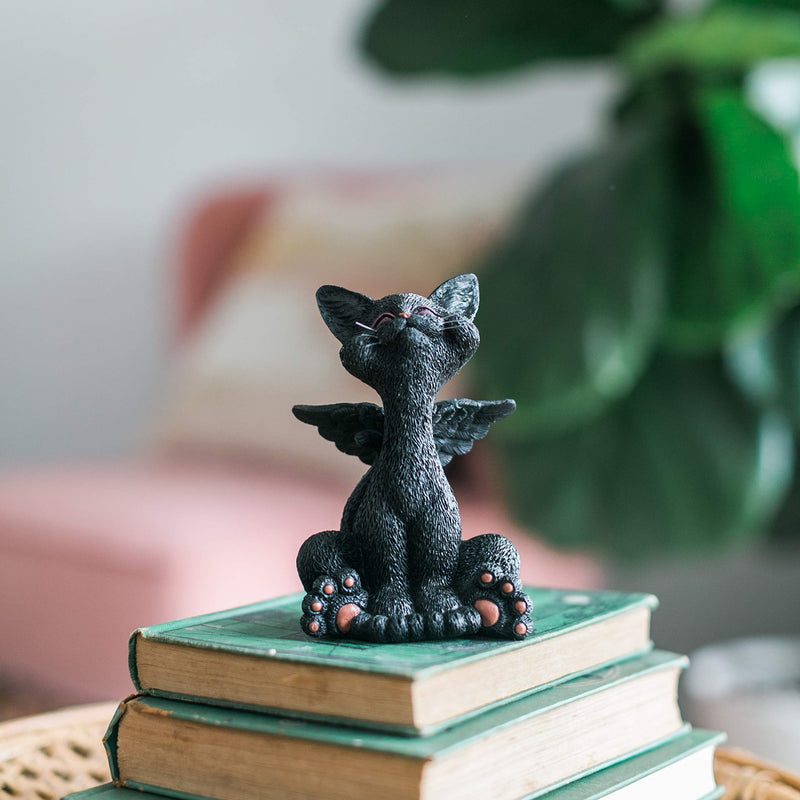 [Australia] - JFSM INC. Bereavement Memorial Black Cat Angel Figurine with Angel Wings Cat Loss Sympathy Gift - Happy Cat Collection - Cat Bereavement Gifts, Cat Memorial, Cat Loss Gifts, Cat Lover Gifts 