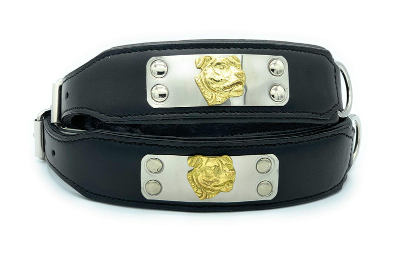 ASTILE LEATHER DOG COLLAR FOR STAFFY BLACK WITH EXCLUSIVE STUD GENUINE REAL LEATHER (NECK SIZE 16 INCH TO 19 INCH) NECK SIZE 16 INCH TO 19 INCH - PawsPlanet Australia