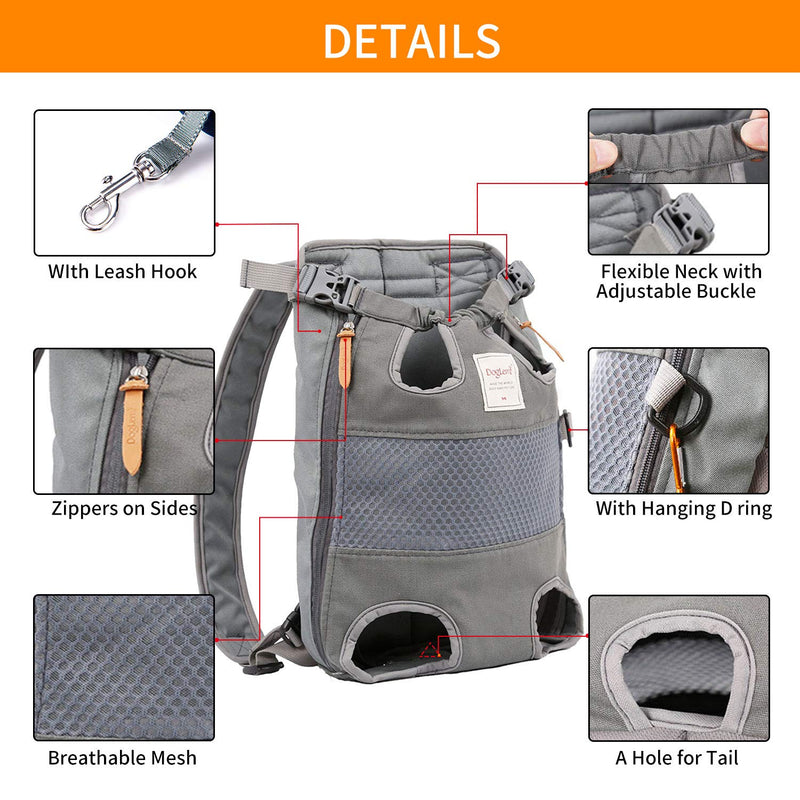 Legs Out Front Pet Dog Carrier Front Chest Backpack, Adjustable Hands-Free Backpack Travel Bag for Small Medium Dog Puppy Cat Outdoor, Shoulder Strap Padded (Leg Spacing 21 CM x Length 40 CM, Grey) Leg Spacing 21 CM x Length 40 CM - PawsPlanet Australia