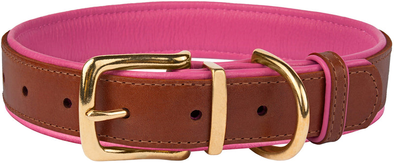 [Australia] - CollarDirect Leather Dog Collar Brass Buckle Soft Padded Puppy Small Medium Large Red Pink Blue Green Orange Purple Yellow Neck Fit 15"-17" 