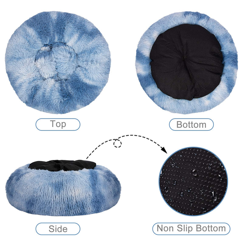 JOEJOY Calming Dog Bed Donut Cuddler, 16/20/23/30inch Round Pet Cat Bed Faux Fur Anti-Anxiety Machine Washable Warming Fluffy Orthopedic Puppy Beds Muti-Color for Large Medium Dogs and Cats 16 inch Blue - PawsPlanet Australia
