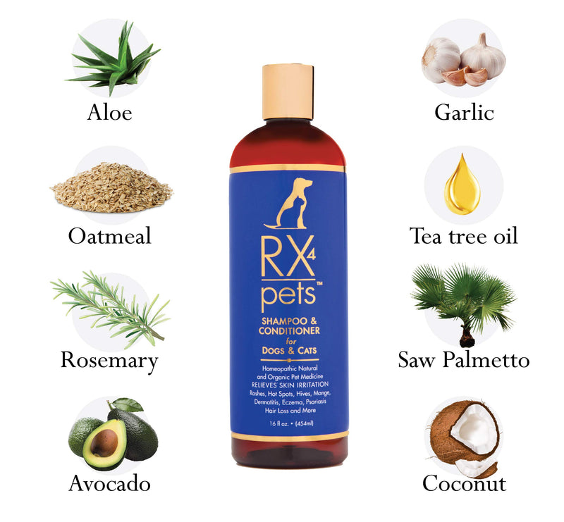 [Australia] - RX4 Dog Cat Shampoo Conditioner - Naturally Organic Oatmeal Aloe Puppy Treatment, Supplies Relief for Smelly Pets, Mange, Dry Itchy Skin, No More Scratching,16oz 