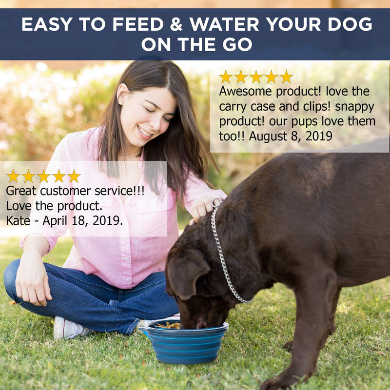 Bonza Large Collapsible Dog Bowls, Twin Pack, 5 Cup, 18cm Diameter, Portable Dog Water Bowls for Medium to Large Dogs Navy Blue - PawsPlanet Australia